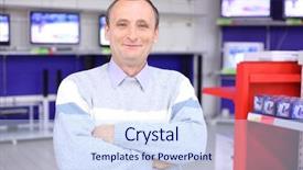  Presentation with radio - Colorful theme enhanced with electronic store - elderly man with crossed hands backdrop and a sky blue colored foreground