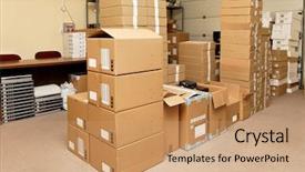  Presentation with warehouse - Amazing theme having electronic store - small warehouse with cardboard boxes backdrop and a coral colored foreground