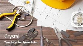  Presentation with electrical tools - Presentation featuring electronic table plans - different electrical tools on wooden background and a violet colored foreground