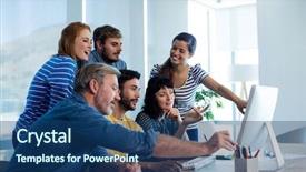  Presentation with team working together - Beautiful theme featuring electronic table plans - happy creative business team discussing backdrop and a  colored foreground