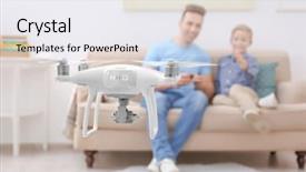  Presentation with drone - Slide set featuring boy and his father playing background and a sky blue colored foreground