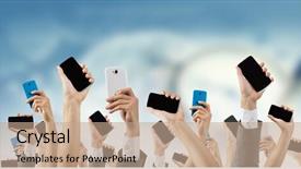  Presentation with crowd - Beautiful PPT theme featuring electronic voting - crowd of people with phone backdrop and a coral colored foreground