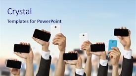  Presentation with mix of people - PPT layouts featuring electronic voting - crowd of people with phone background and a sky blue colored foreground