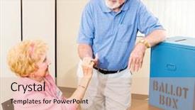  Presentation with volunteer - Audience pleasing presentation theme consisting of electronic voting - senior man collects his i backdrop and a lemonade colored foreground