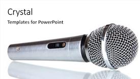  Presentation with microphone - Slide deck with electronic voting - silver microphone isolated on white background and a white colored foreground
