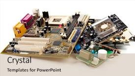  Presentation with electronic components - Colorful PPT theme enhanced with electronic waste isolated on white backdrop and a coral colored foreground