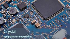  Presentation with circuit board - Beautiful PPT theme featuring electronics - close-up of electronic circuit board backdrop and a ocean colored foreground