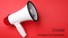  Presentation with electronic - Audience pleasing slides consisting of electronics - electronic megaphone on color background backdrop and a red colored foreground