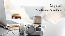  Presentation with electronics white - Beautiful presentation theme featuring electronics - headphones phone and laptop backdrop and a white colored foreground