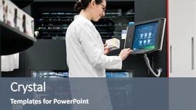  Presentation with drug pharmacy - Cool new theme with electronics - low-angle rear view backdrop and a ocean colored foreground