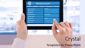  Presentation with electronics - Slides consisting of electronics - medical tablet in doctor hands background and a coral colored foreground