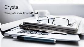  Presentation with newspaper laptop - PPT theme with electronics - newspaper on laptop computer internet background and a light gray colored foreground