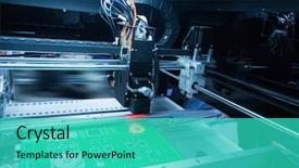  Presentation with electronic components - Beautiful presentation featuring electronics - pcb processing on cnc machine backdrop and a teal colored foreground