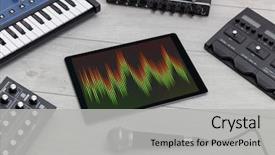  Presentation with electronic music - Presentation having electronics - recording music with tablet background and a light gray colored foreground