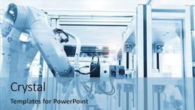  Presentation with factory machine - Slide deck having electronics - robotic machine tool in industrial background and a light blue colored foreground