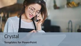  Presentation with order - Slide deck featuring electronics - shop assistant taking order background and a light blue colored foreground