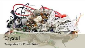  Presentation with electronic waste - Slides with electronics - small heap of mixed electronic background and a mint green colored foreground