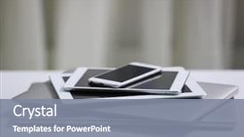  Presentation with electronic - PPT theme consisting of electronics - stack of electronic devices background and a gray colored foreground