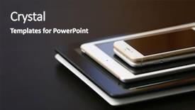  Presentation with electronic - Slides enhanced with electronics - stack of electronic devices background and a tawny brown colored foreground