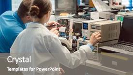  Presentation with testing - PPT layouts enhanced with electronics - team of electronic engineers testing background and a gray colored foreground