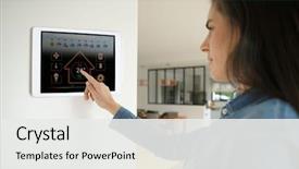  Presentation with smart home - Presentation theme featuring electronics - woman using smart wall home background and a white colored foreground