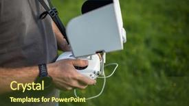  Presentation with antenna - Cool new PPT theme with electronics antenna - man operating a drone backdrop and a tawny brown colored foreground