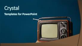  Presentation with vintage - Theme enhanced with electronics antenna - old vintage tv on wooden background and a ocean colored foreground