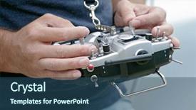  Presentation with remote - PPT theme with electronics antenna - remote control for quadrocopter background and a ocean colored foreground