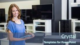  Presentation with electronic - Colorful presentation design enhanced with electronics at the electronics store backdrop and a  colored foreground