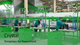  Presentation with electronics - Beautiful slide set featuring electronics disposal recycling factory backdrop and a ocean colored foreground