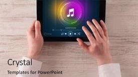  Presentation with tabla music - Colorful PPT theme enhanced with electronics free - hand touching tablet with music backdrop and a coral colored foreground