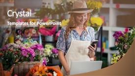  Presentation with phone - Colorful PPT theme enhanced with electronics garden - female florist using mobile phone backdrop and a coral colored foreground