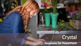  Presentation with flower funeral - Slide deck consisting of electronics garden - smiling florist using laptop background and a gray colored foreground