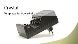  Presentation with electric car charging battery cells - PPT theme featuring electronics instruments - battery charger isolated on white background and a  colored foreground
