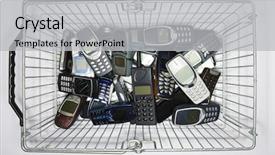  Presentation with electronics - Presentation enhanced with electronics recycling - cellphones in a shopping-basket background and a light gray colored foreground