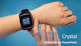  Presentation with female - Slide deck consisting of electronics simple - female hand receives new message background and a teal colored foreground