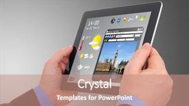  Presentation with information technology - Theme with electronics technology - businessman searching a tourism information background and a coral colored foreground