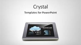  Presentation with forecast - Presentation design consisting of electronics technology weather cast and modern gadget concept - close up of tablet pc computer with meteo forecast over gray background background and a white colored foreground