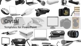  Presentation with electronics white - Presentation theme enhanced with electronics telephone - isolated objects on a white background and a light gray colored foreground