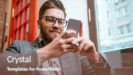  Presentation with eyeglasses - Beautiful theme featuring electronics telephone - portrait of a happy smiling backdrop and a violet colored foreground