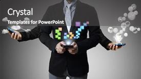  Presentation with wireless network - Amazing presentation design having electronics wireless network - touch screen mobile phone backdrop and a dark gray colored foreground