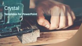  Presentation with carpenter - Presentation design featuring electrospining - male carpenter at work close background and a ocean colored foreground