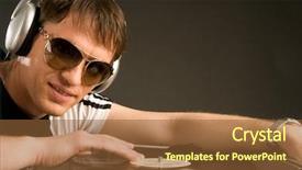  Presentation with headphones - PPT theme enhanced with electrospinning - young man with headphones background and a tawny brown colored foreground