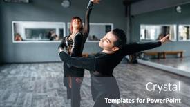  Presentation with dance - Colorful presentation design enhanced with elegance dancers ballrom dance training in class backdrop and a gray colored foreground