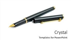  Presentation with fountain pen - Colorful slide set enhanced with elegance golden ink fountain pen backdrop and a white colored foreground