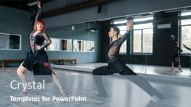  Presentation with dance - Beautiful PPT theme featuring elegance man and woman on ballrom dance training backdrop and a gray colored foreground