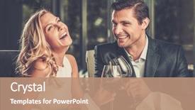  Presentation with cheerful - Colorful PPT layouts enhanced with elegant - cheerful couple in a restaurant backdrop and a coral colored foreground
