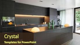  Presentation with kitchen furniture - PPT theme consisting of elegant - modern kitchen with black furniture background and a tawny brown colored foreground