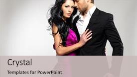  Presentation with classic - PPT theme enhanced with elegant - portrait of young couple background and a light gray colored foreground