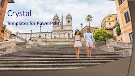  Presentation with rome - Colorful PPT theme enhanced with elegant - walking couple tourist on spanish backdrop and a sky blue colored foreground